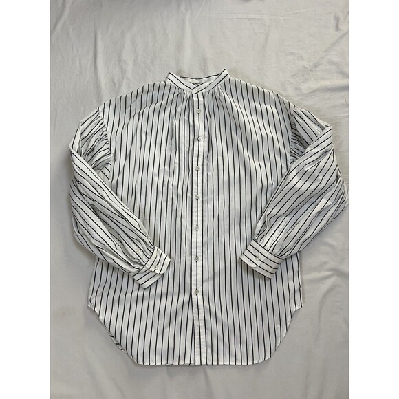 Ralph Lauren Black Label Striped Tunic Collarless Blouse Puffy Sleeves | Size 10 - Picture 3 of 15